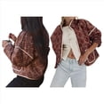 thumbnail image 3 of Chaqueta Acolchada Corta con Estampado Floral Vintage para Mujer, Chaqueta Corta Abierta Al Frente, Ropa de Abrigo Café M, 3 of 6