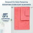 thumbnail image 3 of Casa Lino 8Pc Premium Bath Towel Set (2 Bath Towels, 4 Washcloths, 2 Hand Towels) - 100% Cotton, 400GSM & Ultra Absorbent (Coral), 3 of 7