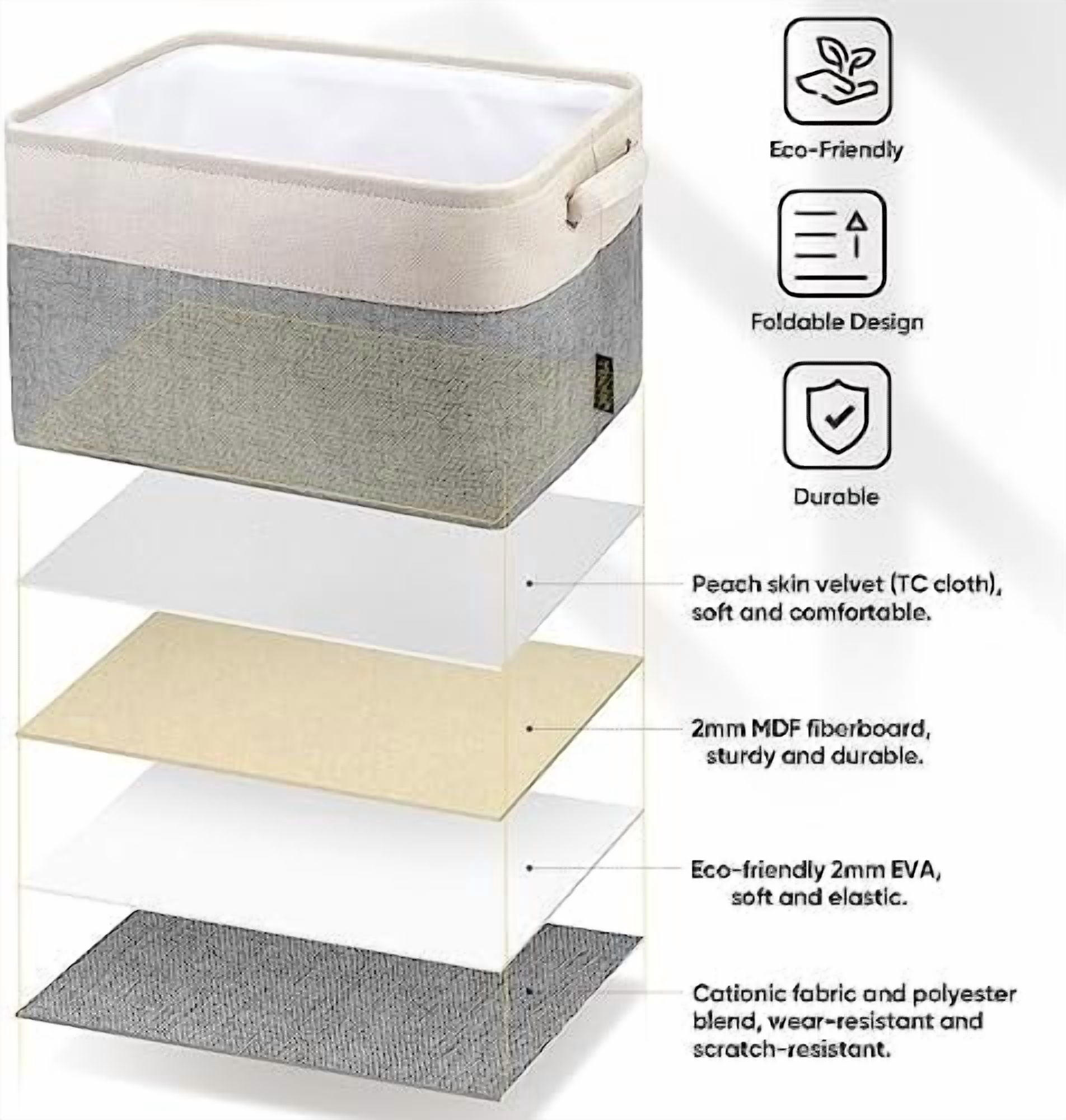 2 Pack Fabric Storage Bins for Shelves, Linen Storage Baskets for Organizing, Decorative Closet Bins for Clothes, Home (Grey, 12"x8"x8")