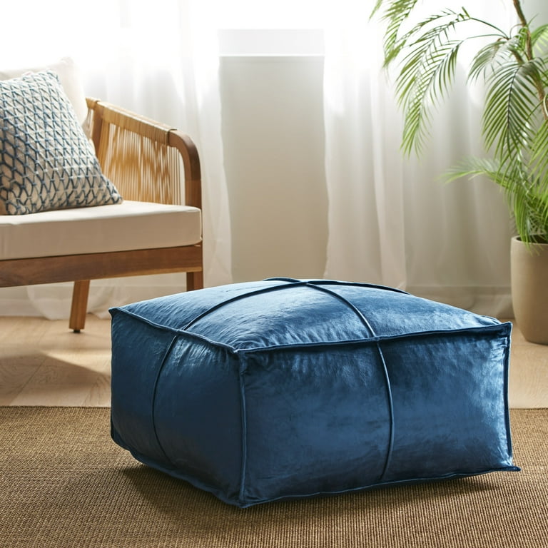 Christopher Knight Home Nakisha Velvet Square Bean Bag Ottoman by cobalt Large Modern Contemporary Pouf