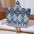 thumbnail image 5 of Blue Ethnic Geometric Pattern Hooded Bath Towel，50"x30" for Ages 3 To 12 Kids, Quick Dry Lightweight Soft Microfiber Hood Beach Towel Cover Up for Kids, 5 of 7