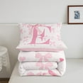 thumbnail image 4 of Pink Bow Teens Comforter Set,Princess Style Bowknot Love Hearts Girly Fairy Bedding Set All Season,Initial Letter E Chic Romantic Comforter 3 Pcs with 2 Pillowcases,Kawaii Pink,Queen Size, 4 of 6