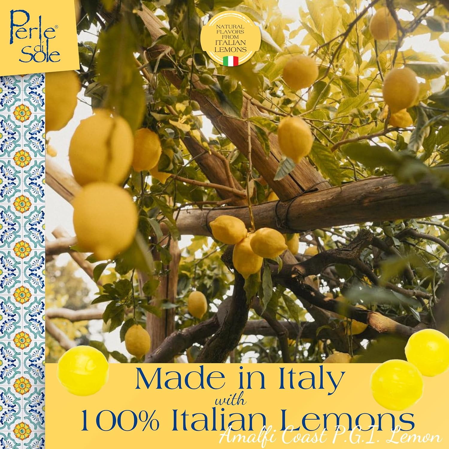 Perle di Sole Italian Lemon Drops, Bulk Case Pack of 12 (7.05 oz) Bags - Individually Wrapped Hard Candy - Made with Essential Oils of Amalfi Coast P.G.I. Lemon - Italian Imported Gifts From Italy