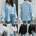Women Loose Shirt Solid Lantern Long Sleeves Drop Shoulder Buttons