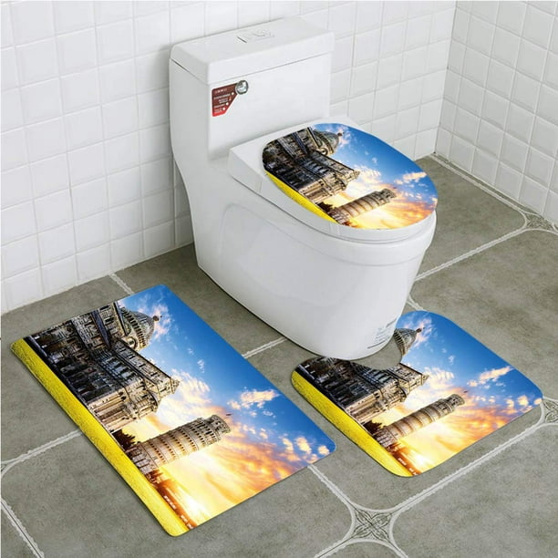 ABPHQTO Italia Place Miracoli Complex Torre inclinada Pisa en frente turístico Juego de alfombras de baño de 3 piezas Alfombra de baño Alfombra de contorno y tapa de inodoro ABPHQTO Cont-CHAPPLE-30402
