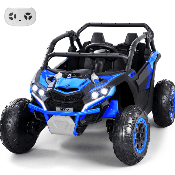 Wisairt 24V Ride on Toys 4WD Ride on Cars with Remote Control, 2 Seater Electric Car for Kids, Power Car Wheels, UTV w/ 4 Motors, Music, Lights, 3 Speeds, Blue