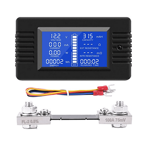 DC Battery Monitor Power Meter Ammeter Digital 0-200V Shunt 100A Multimeter, Voltmeter Capacity Tester
