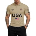 thumbnail image 4 of 250 Anniversary Usa Polo Shirts Men American Flag Print Short Sleeve V Neck Lapel Collar Tshirts Fourth Of July Patriotic Star Regular Fit Workwear T-Shirt, M, #01 Khaki, 4 of 4