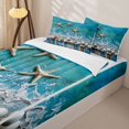 thumbnail image 3 of Manfei Cute Starfish Zipper Twin Comforter Sets with Fitted Sheet and 2 Pillowcases,Coastal Seashells Zipper Bedding Set,Blue White,4pcs, 3 of 8