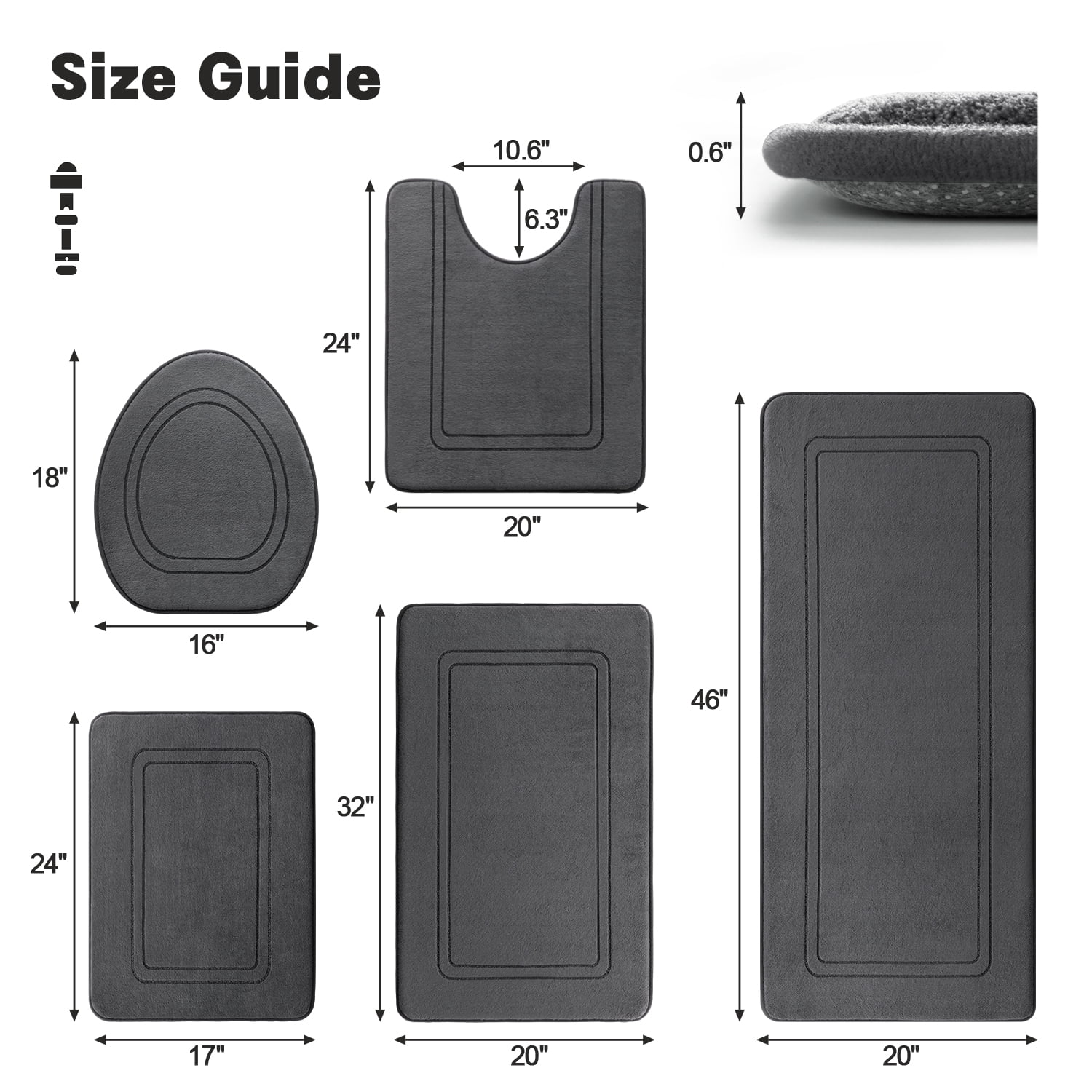 ChakmeOne Bathroom Rugs Sets 5 Piece Super Soft Absorbent Non Slip Bath Mat for Tub & Shower Floor, Toilet Rug & Carpet for Bathroom Decor