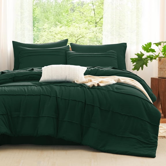 Full Size Comforter Sets Green 7 Pieces Soft Pinch Pleat Bed In A Bag Set With Sheets Down Alternative Pillowcases & Shams