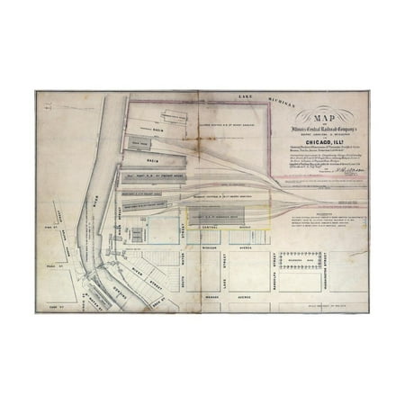 Map of Illinois Central Railroad Company's Depot Grounds and Buildings in Chicago, 1855 Print Wall Art By Edward