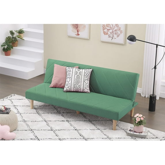 ARCTICSCORPION Variable Sofa Bed, Modern Upholstered 3 Seat Convertible Sofa with Adjustable Back and Wood Legs for Apartment and Office, Simple Living Room Folding Sofa, Green