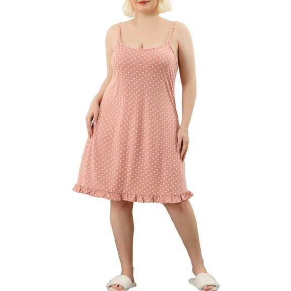 Agnes Orinda Women's Plus Pajamas Adjustable Strap Polka Dots Ruffle Hem Nightgown