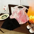 thumbnail image 2 of Toddler Girls Summer Outfits Floral Print Sleeveless Tank Tops Solid Color Shorts Casual 2 Piece Clothing Set White, 2 of 5