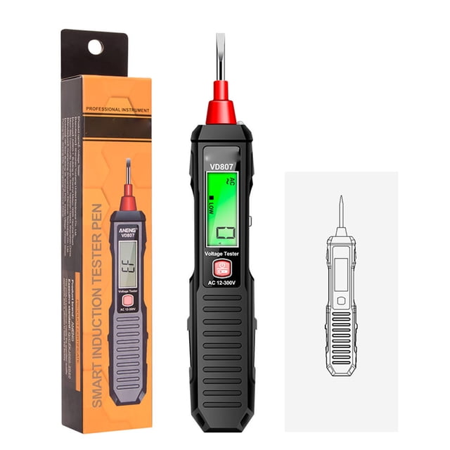 Comprobador de voltaje CA 12-300 V, pantalla LCD de alta precisión, bolígrafo comprobador eléctrico multifuncional con luz LED, color negro