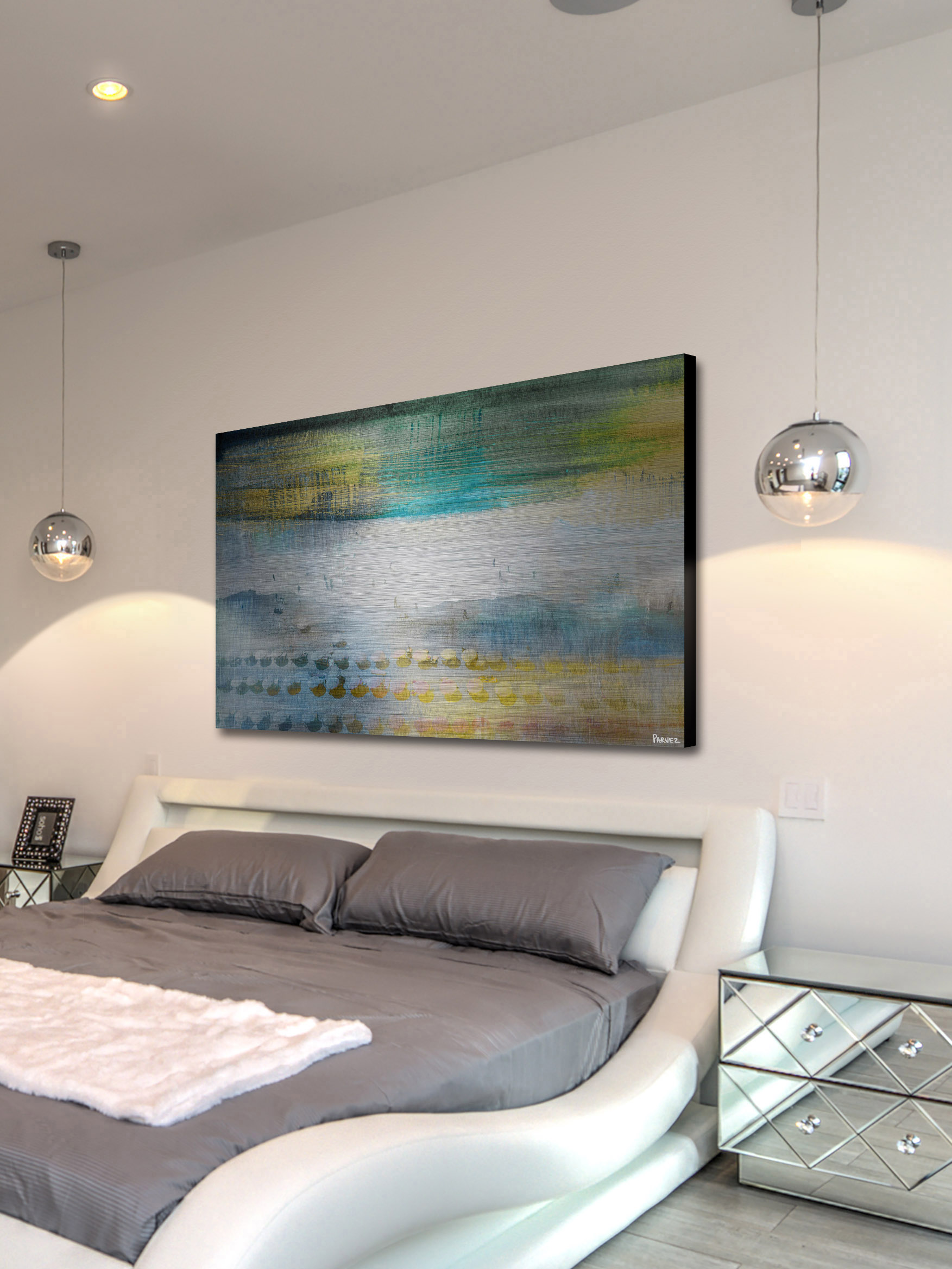 "Under Umbrellas" Painting Print on Brushed Aluminum