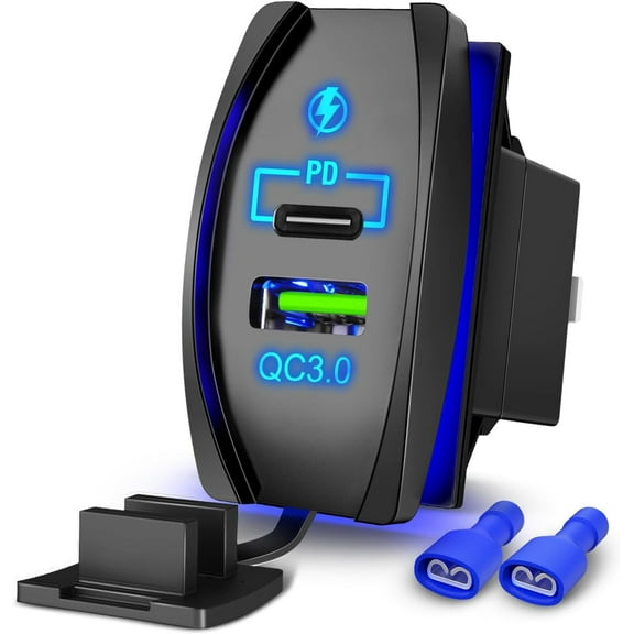 Nilight Rocker Switch Style USB Charger Fits Rocker Switch Panel 4.2A PD Type C USB Charger 12V 24V Fast Charge Socket Dual Charging Port for Cars Boats Trucks RVs, 2 Years Warranty