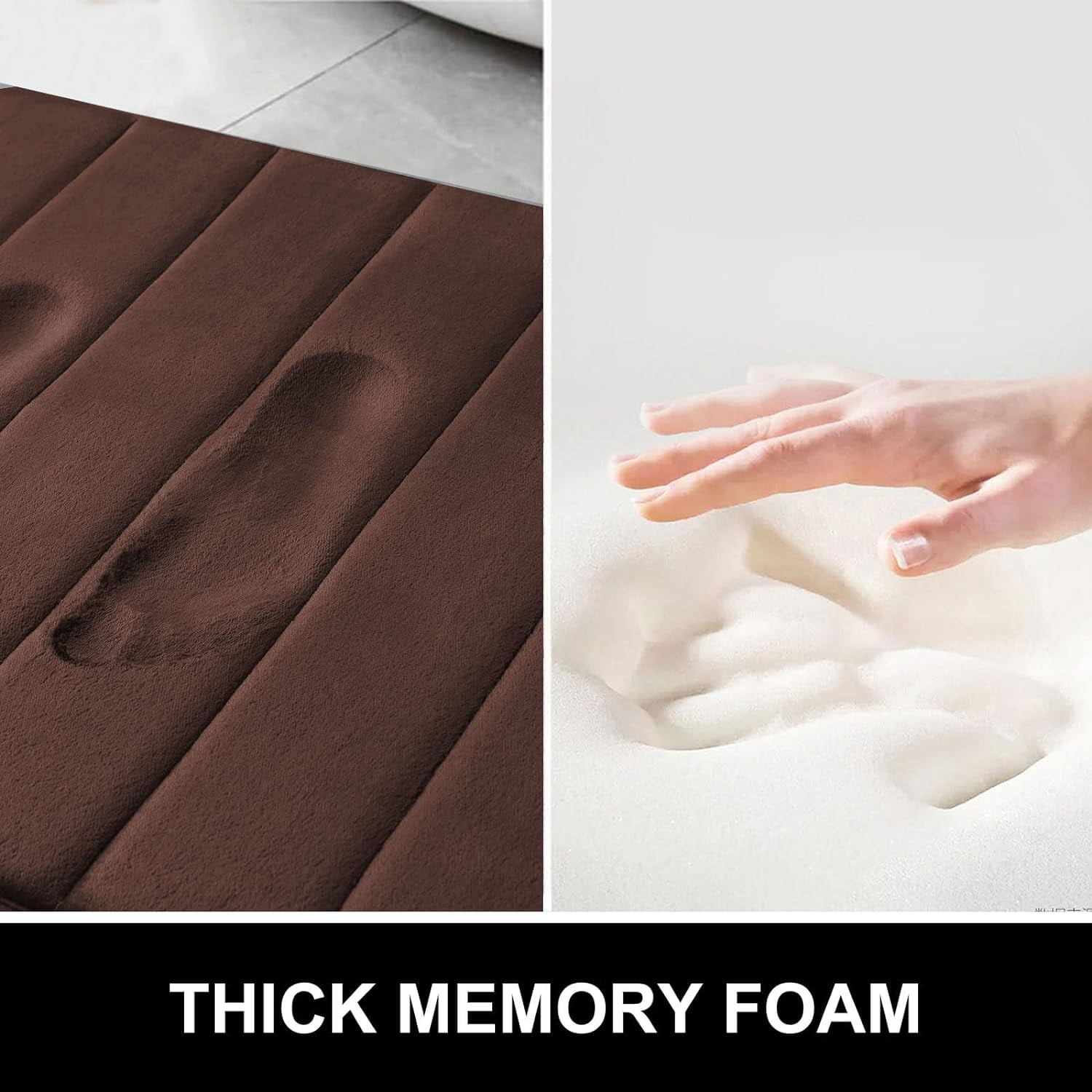 BAILU Memory Foam Bath Mat 24x16, Ultra Soft and Absorbent Bathroom Rugs, Non-Slip, Machine Wash Dry, Thick Bath Rug Carpet for Bathroom Floor, Sink and Shower, Brown