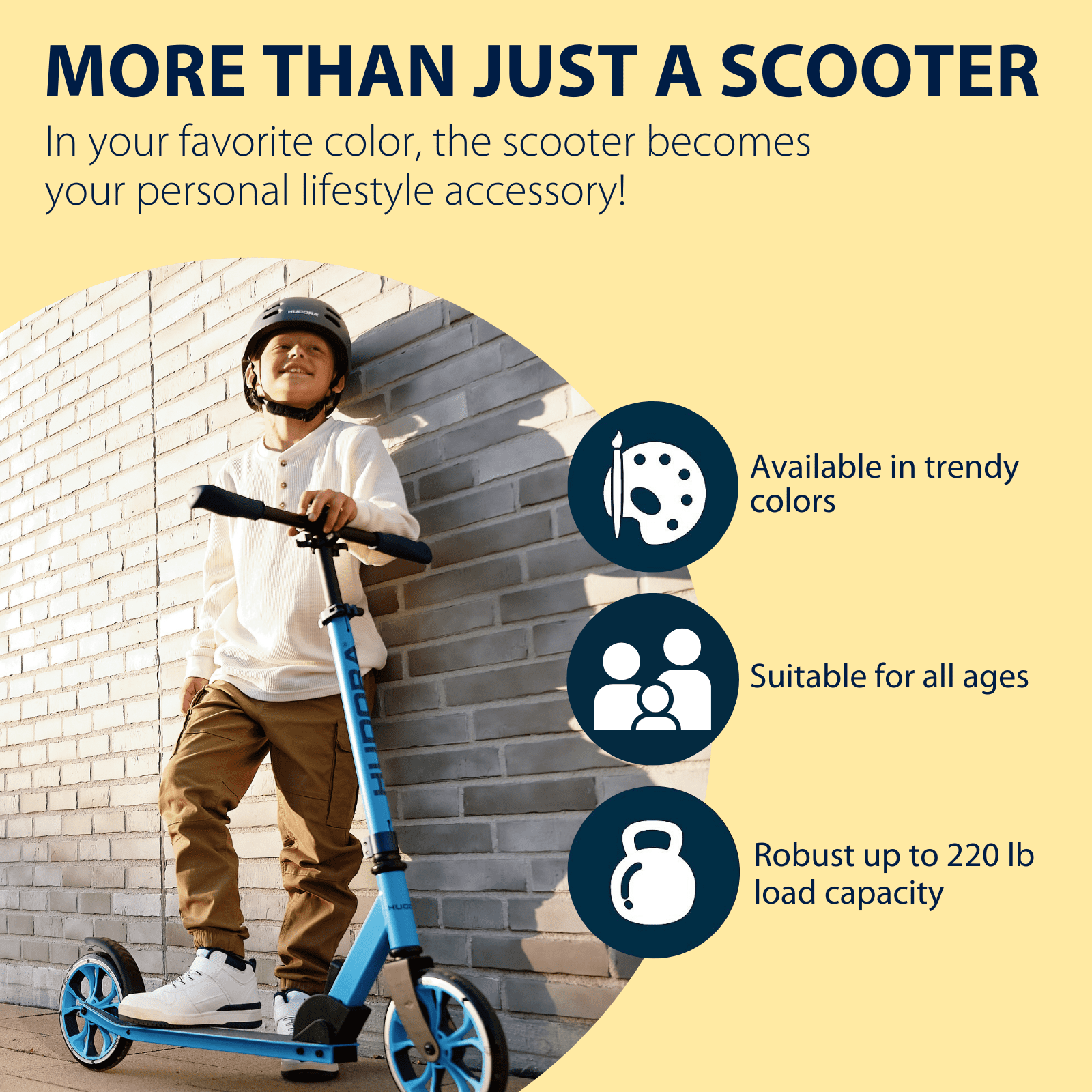 Hudora Scooter Up 200 (78") Canary - Lightweight - for Teens, Kids & Adults - up to 220lb