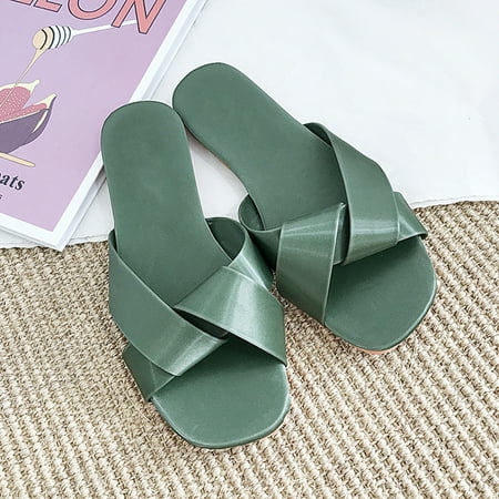

Hawee Women Girls Faux Leather Slide Sandals Wide Cross Casual Flats