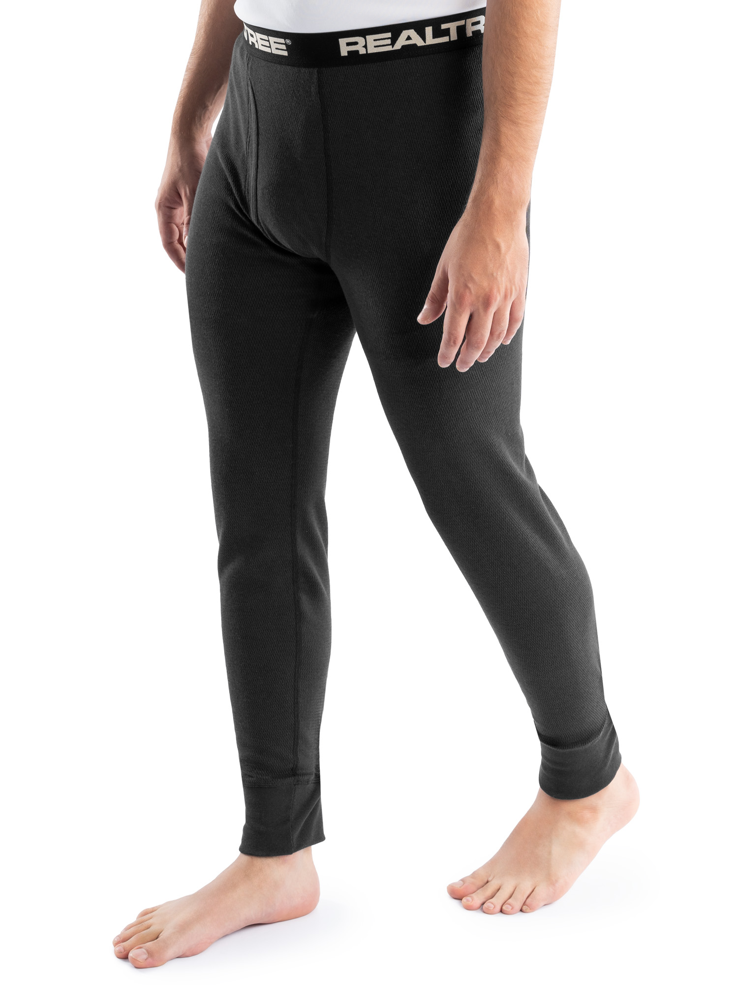 (2 pack) Realtree Men's Cotton Base Layer Thermal Pant, Black, L