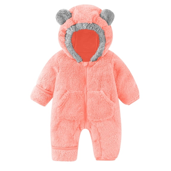 breaise Newborn Baby Bear Outfit With Fold-Over Mittens and Footies Girls Boys Winter Fleece Clothes Hooded Romper Snowsuit