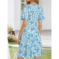 thumbnail image 5 of Womens Sundress Summer Floral Short Sleeve Wrap V Neck A-Line Midi Dress, 5 of 5