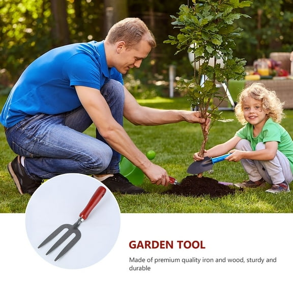 Hytrove Garden Weeding Fork 1Pack Gardening Fork Iron Wood Uprooting Weeding Tool 11.2x3.1x1.2in
