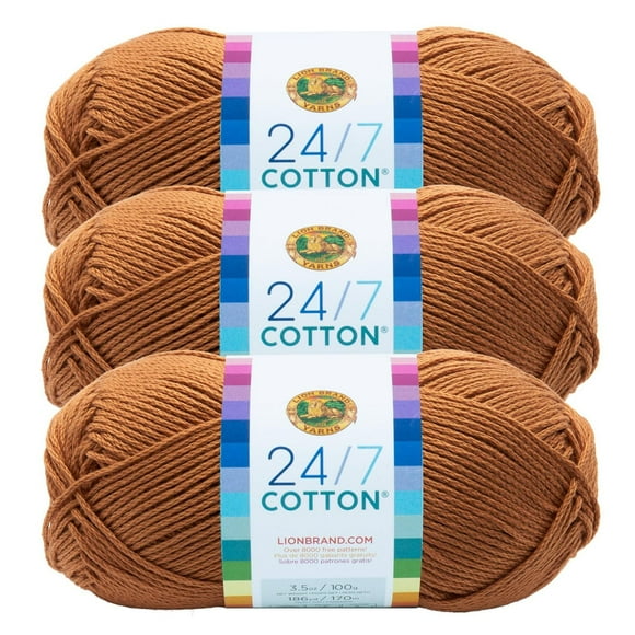 Lion Brand 24/7 Cotton® Yarn #4 Medium/Worsted Cotton Yarn 100g/170m 3-Pack