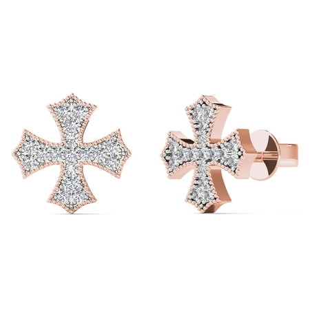 aaXia 10K Rose Gold 1/10ct TDW Diamond Cross Stud Earrings