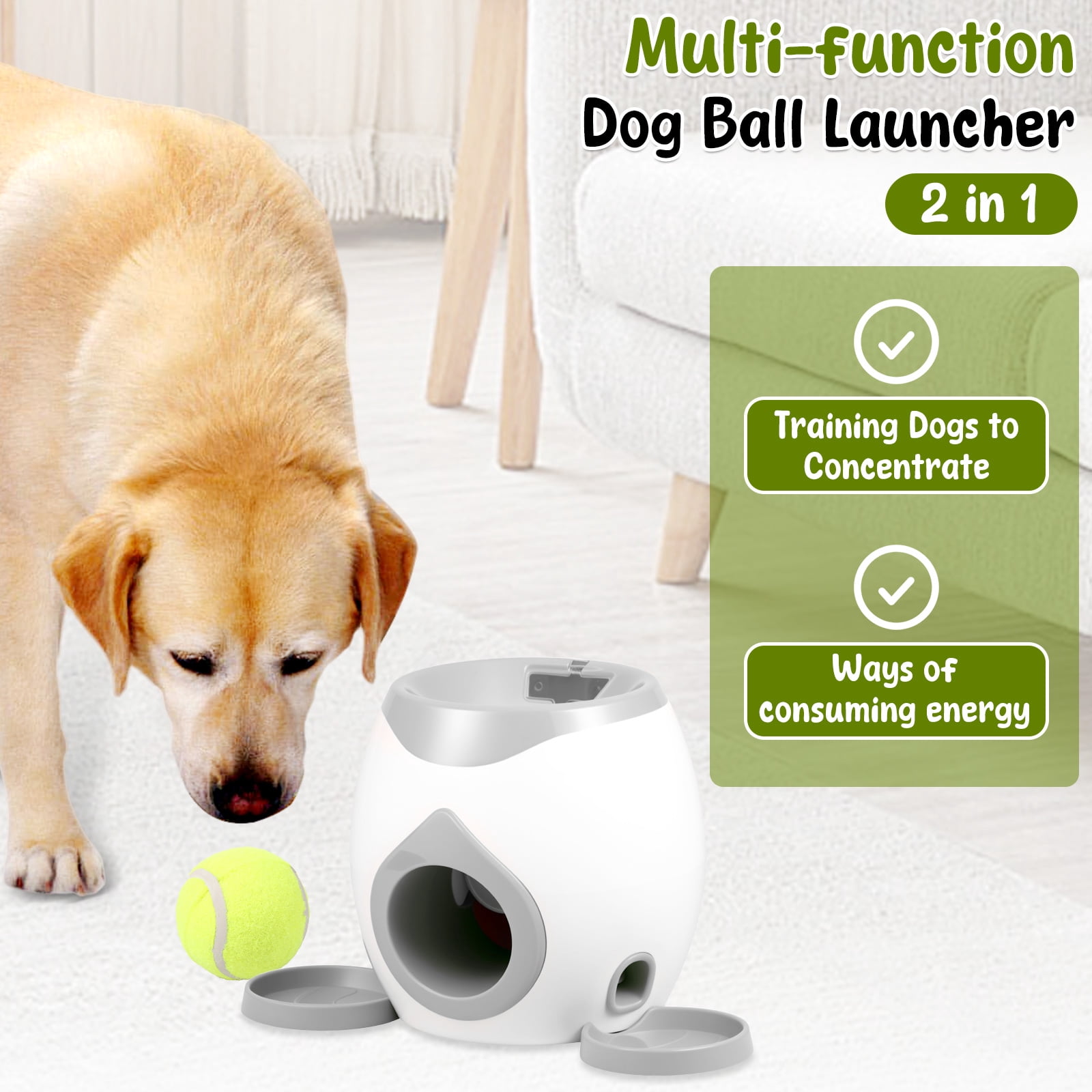 Dog Ball Launcher Interactive Puppy Ball Thrower Machine with Automatic Treat Dispenser Fun Dog Training Toys for Indoor Outdoor