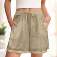 thumbnail image 5 of Womens Jeans Shorts Breathable Linen Shorts Womens Drawstring Elastic Waist Flowy Boho Shorts with Pockets Loose Fitting for Summer Beach Casual Wear Khaki XXL, 5 of 5