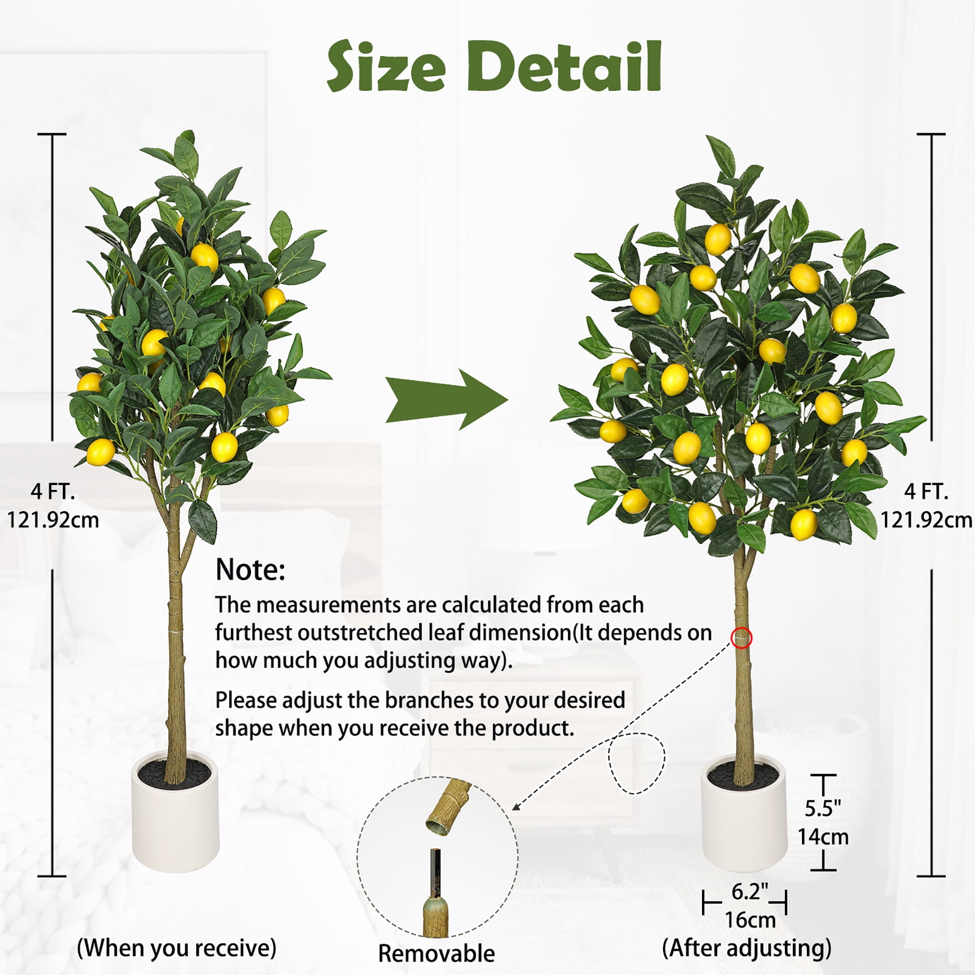 GnFlus 4Ft Artificial Lemon Trees Large Artificial Tree with White Ceramic Pot Faux Lemons Citrus Tree Fake Floor Plants Indoor kitchen Lemon Home Decor