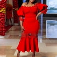 thumbnail image 2 of AURA Womens Off Shoulder Lace Fishtail Midi Dress High Waist Party Cocktail Zipper, 2 of 10