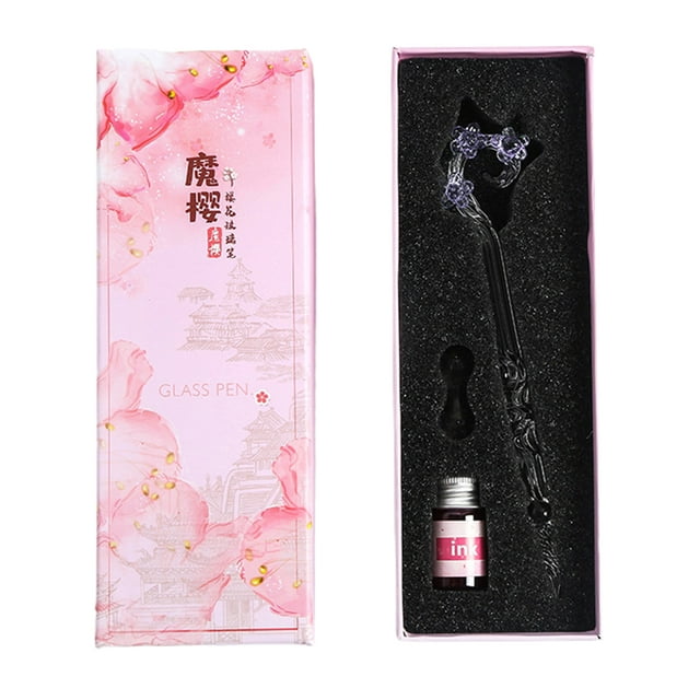 Trayknick 1 Set Writing Pen Flower Design Portable Glass Crystal Writing Dip Pen for Student Gift
