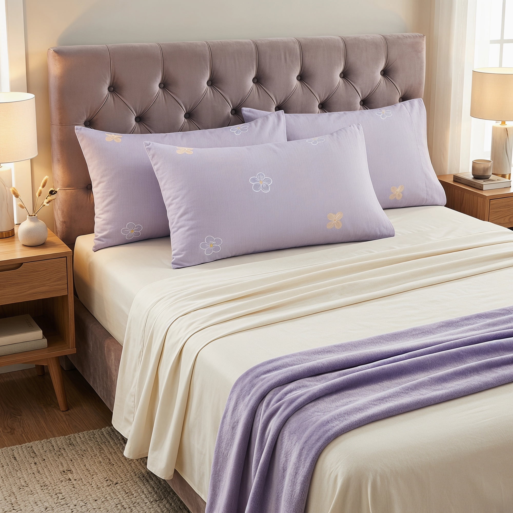 Unique Bargains 2 Pcs Cotton Pillowcase Envelope Closure Wrinkle Resistant Light purple