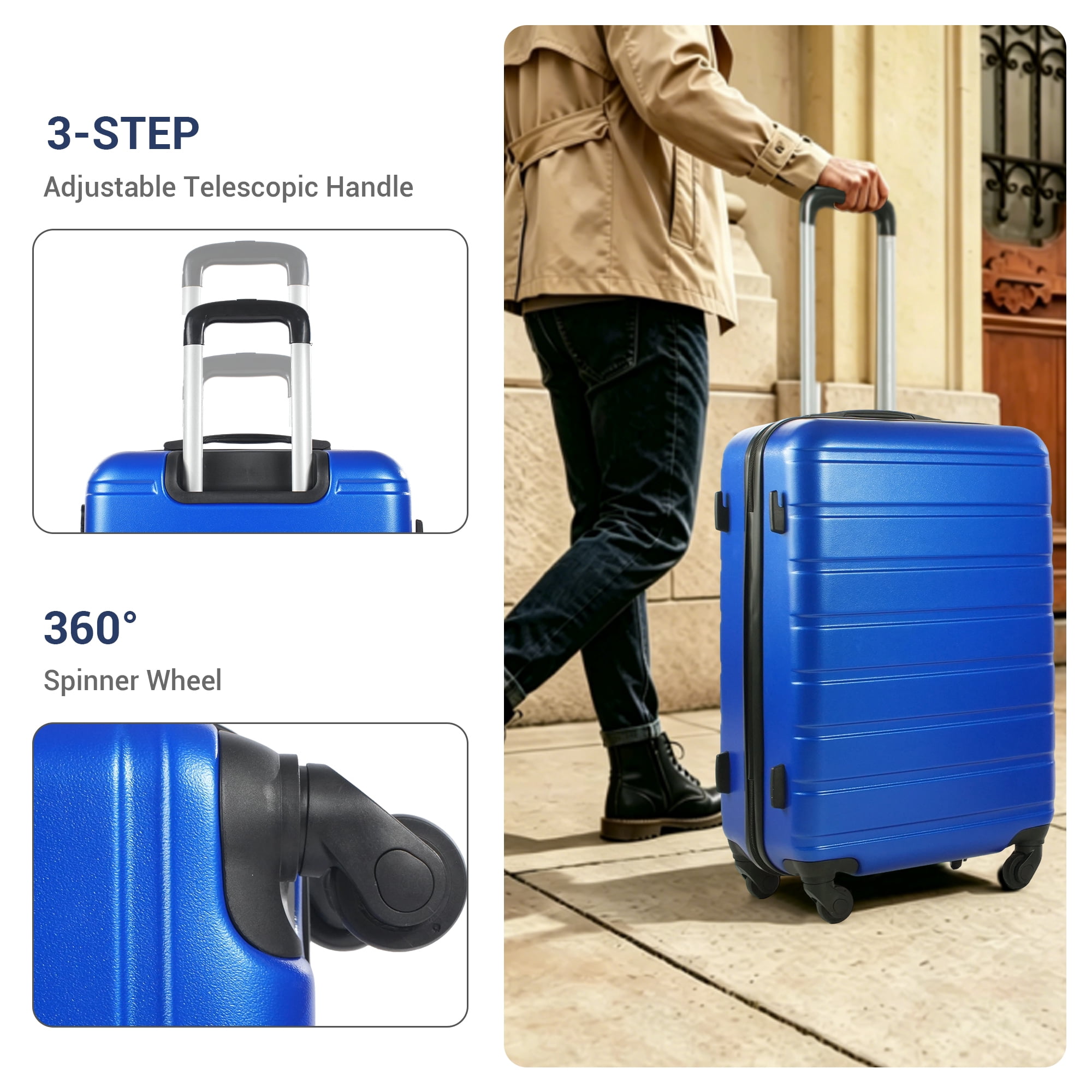 NiceTravel Luggage Set (20/24/28 inch),Hard-shell suitcase with Cup Holder(20"), Combination Locks & 360° Spinner Wheels, Blue