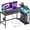 Carbon Fiber Black, variant on Chenshuoo 42-Inch L-Shaped Gaming Desk with Charging & LED, Rustic Brown | Charging 2AC+USB+Type-C, RGB LED 7 Colors/20 Modes, Reversible Storage Shelves, 3D Carbon Fiber, Headphone Hook, Small Space