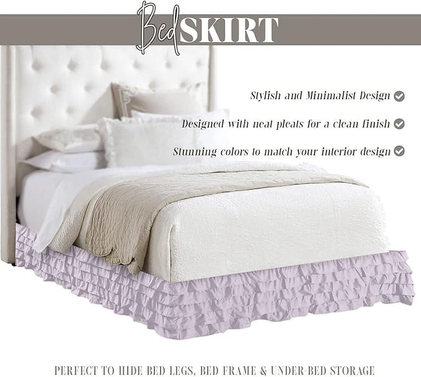 Elegant Comfort Leila Collection Multi-Ruffle Bed Skirt, 1500 Thread Count, Easy Fit Dust Ruffle, 15 inch Drop, Wrinkle and Stain Resistant, MultiRuffle, King, Floral Lilac