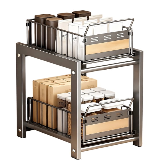 2-Tier Under Sink Storage, Metal Pull Out Cabinet Organizer, Double Sliding Basket Organizer for Kitchen, Bathroom, Black