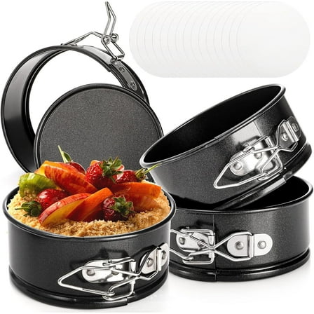 YSTDHL 4 Pack Nonstick Mini Springform Pan Set with 50 Pcs Parchment Paper Liners, 4.5-Inch Mini Cake Pan Cheesecake Pan Removable Bottom Bakeware for Mini Cheesecakes, Pizzas, and Quiches