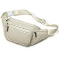 thumbnail image 1 of Riñonera de cuero Hukapapa para hombre y mujer, riñonera de cuero auténtico, bolsa deportiva para viajes, senderismo, color blanco, 1 of 5