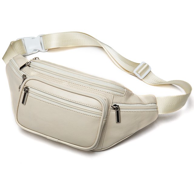 Riñonera de cuero Hukapapa para hombre y mujer, riñonera de cuero auténtico, bolsa deportiva para viajes, senderismo, color blanco