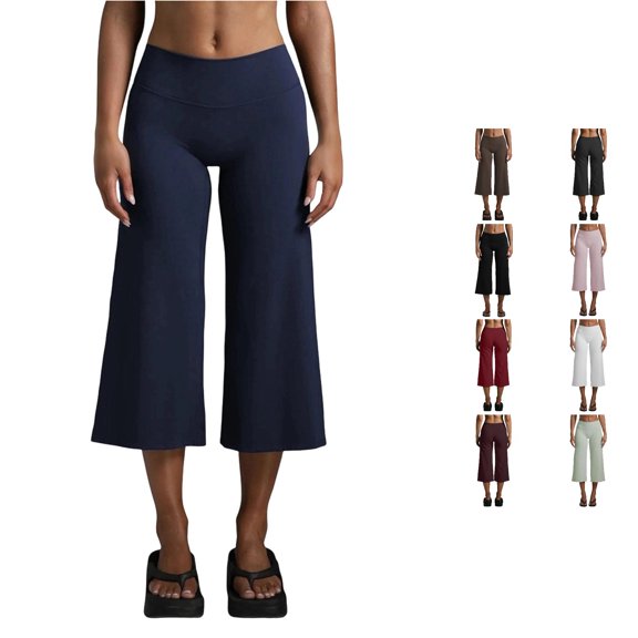 Tanghaowl Women's Pants, Women Casual Capri Pants High Waist Straight Leg Lifting Workout Yoga Stretchy Wide Trousers for Gym Running Blue S