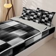 thumbnail image 3 of Homewish Black Ombre Checkered Zipper Twin Comforter Sets with Fitted Sheet and 2 Pillowcases,Abstract Artwork Zipper Bedding Set,Light Gray Reversible,4pcs, 3 of 8
