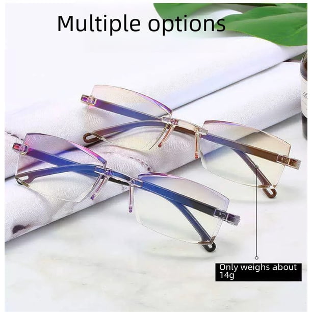 Proceso de teñido de gafas de lectura con borde de diamante y zoom automático anti luz azul
