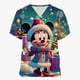 thumbnail image 2 of Camiseta de enfermera de uniforme de mujer para trabajo de enfermería, camiseta de Disney Mickey Mouse con estampado navideño de feliz Navidad, manga corta, cuello en V, patrón divertido festivo, 2 of 5