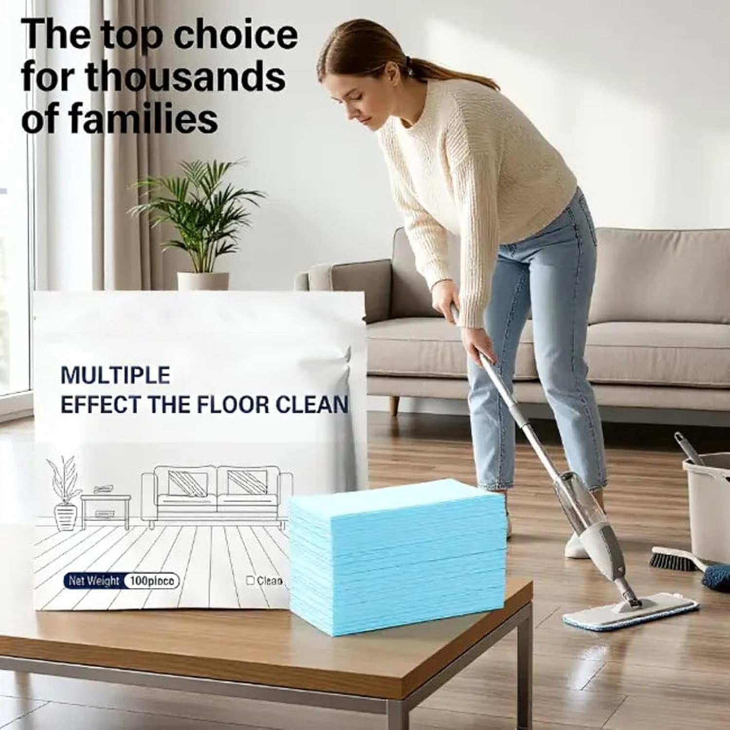 Ivovex Floor Cleaning Sheets, 100 Piece Floor Cleaning Tablets, Multiple Effect the Floor Clean, Floor Cleaner Tablets, Dissolvable Deep Cleaning Solution, For Hardwood, Tile & More (Blue, 100Pcs)
