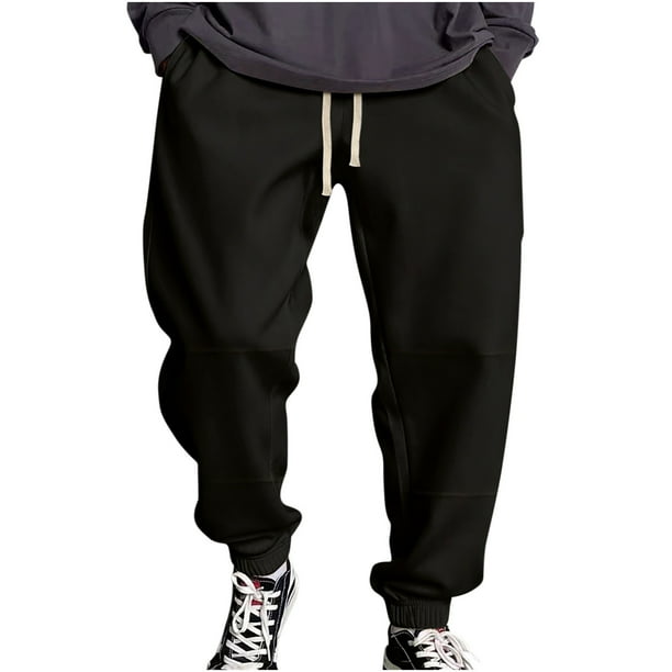 Pantalones largos de algodón cálido para hombre con bolsillos y cordón ajustable. Pantalones deportivos para hombre.